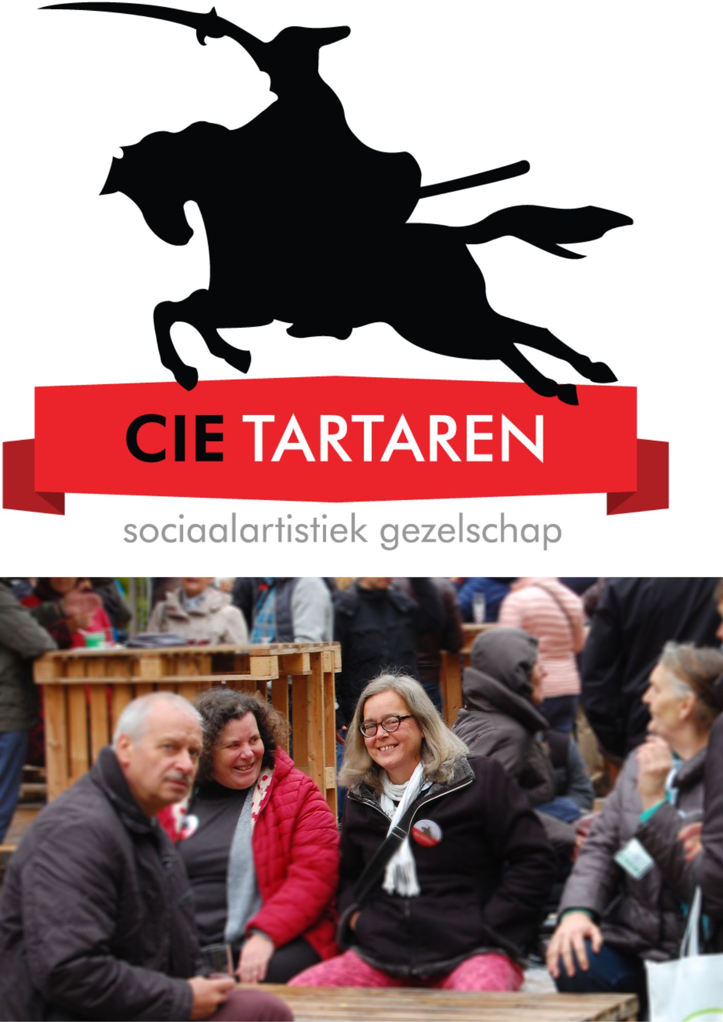 Logo Compagnie Tartarten en onderaan een foto van ervaringsdeskundigen Greet Claes en Lieve Matthijs