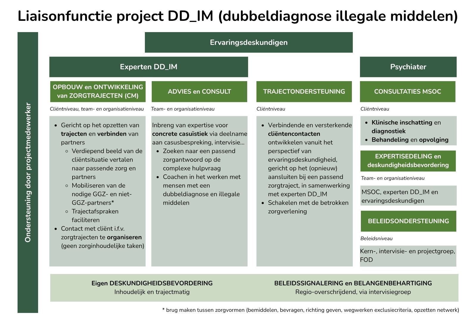 Visuele voorstelling van de liaisonfunctie in het project dubbeldiagnose illegale middelen
